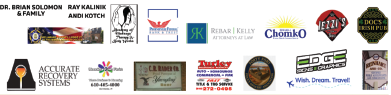 Bronze sponsors including Dr. Brian Solomon & Family, Ray Kalinik & Andi Kotch, Rebar | Kelly Attorneys at Law, Chomko, Jezzi’s, Doc’s Irish Pub, Accurate Recovery Systems, Turley, Edge Signs & Graphics and Wish. Dream. Travel!